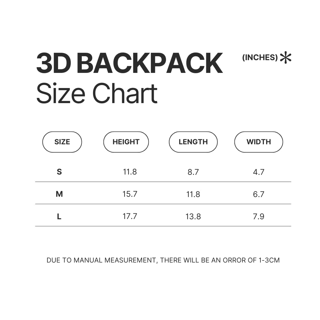 3D Backpack Size Chart - Photographer Gifts UK