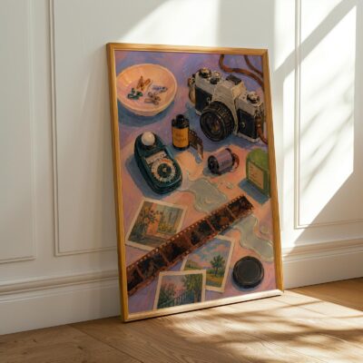 Photographer Retro Still Life Blue Wall Art