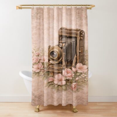 Vintage Camera With Rose Details Shower Curtain